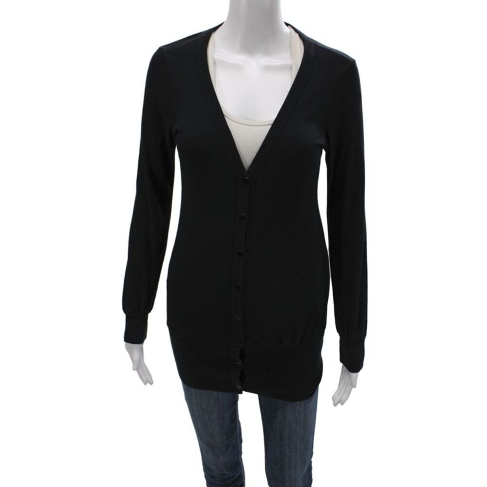 Splendid Womens Cardigan Sweater Black V Neck Pima Cotton Long Sleeve Size XS
